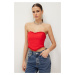 Trendyol Red Heart Formed Tasseled Crop Bustier