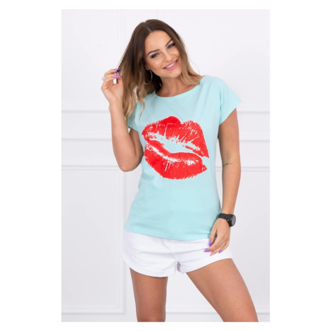 Blouse with mint lip print