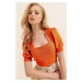 Bigdart 0409 Square Neck Knitted Blouse - Orange