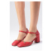 Mio Gusto Avila Red Women's Flat Toe Heeled Shoes.