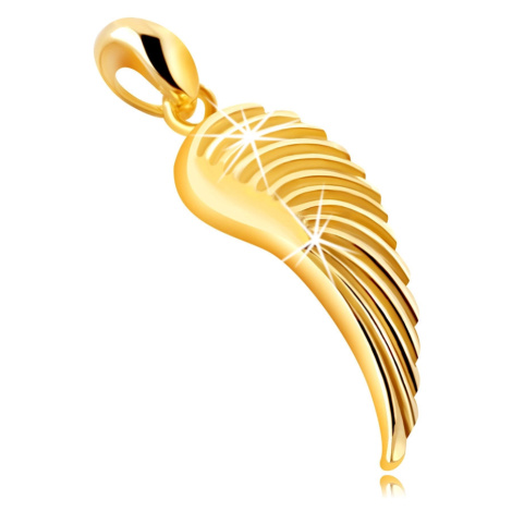 Prívesok so žltého 585 zlata - anjelské krídlo, lesklý gravírovaný povrch