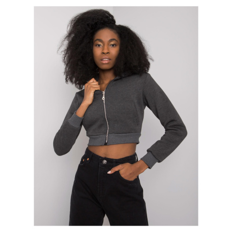 Dark gray melange short zip-up sweatshirt Ann RUE PARIS