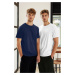 Trendyol Navy Blue-White Basic Slim Fit/Slim Cut 100% Cotton 2-Pack Short Sleeve T-Shirt