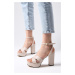 Mio Gusto Ellis Women's Beige Cross-Blaze Platform Heeled Sandals