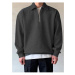 43297 Dewberry Oversize Half Zipper Mens Sweatshirt-SMOKED