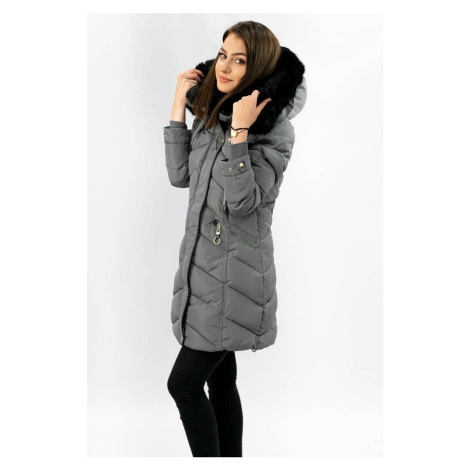 Šedá dámska prešívaná zimná bunda s kapucňou (W732) MHM