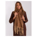 Camel and brown patterned scarf with fringe