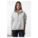 Trendyol Gray Melange Oversize / Wide Fit Half Zipper Thick Inside Fleece Knitted Sweatshirt