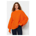 Trendyol Orange Wide Fit Crew Neck Pletený sveter