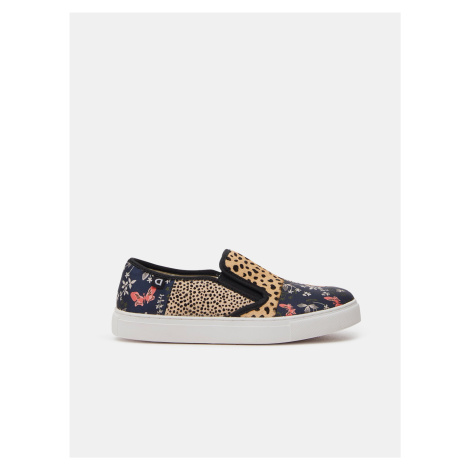 Oranžovo-modré dámske vzorované kožené slip on Desigual Animal Patch