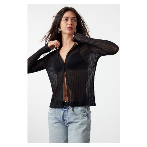 Trendyol Black Premium Yarn/Special Yarn Transparent Look Knitwear Cardigan