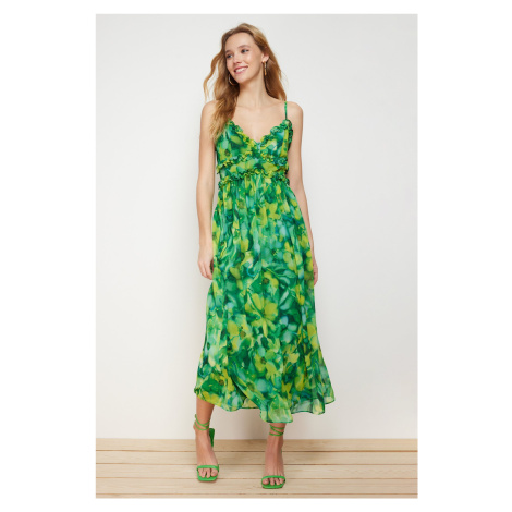 Trendyol Green Ruffle Detailed A-Line/Bell Form Maxi Lined Woven Dress