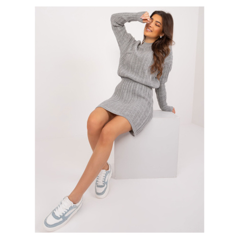 Gray knitted set with a miniskirt