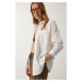 Happiness İstanbul Women's Ecru Pocket Oversize Linen Shirt