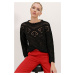 Bigdart 15860 Openwork/Perforated Oversize Sweater - Black