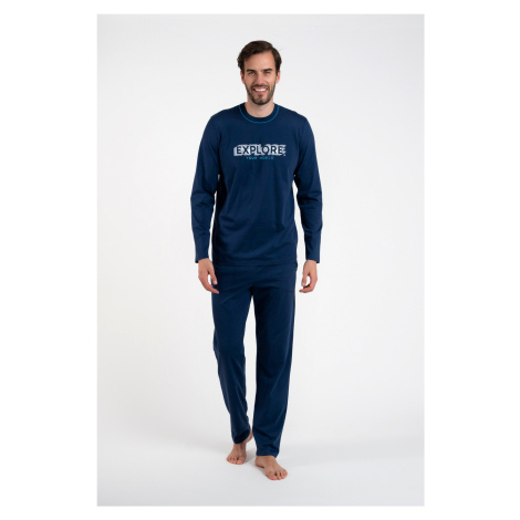 Men's pajamas with long sleeves, long pants - dark blue Italian Fashion