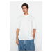 Trendyol Ecru Oversize 100% Cotton Minimal Text Printed T-Shirt