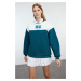 Trendyol Petrol Color Block Oversize / Wide Fit Thick Fleece Inside Knitted Sweatshirt