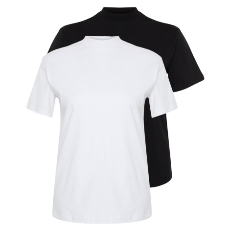 Trendyol Curve White-Black 2-Pack 100% Cotton Basic High Neck Knitted T-Shirt