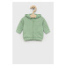 Bavlnená mikina pre bábätká United Colors of Benetton zelená farba, s kapucňou, jednofarebná