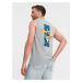 Ombre Summer Vibe printed men's cotton tank top - grey melange