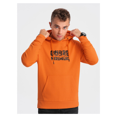 Ombre Men's kangaroo sweatshirt with hood and print - orange