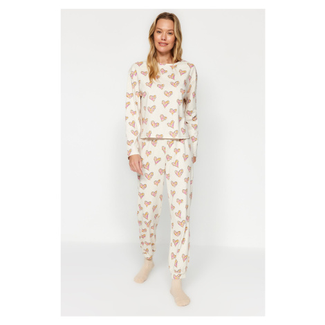 Trendyol Cream 100% Cotton T-shirt-Jogger Knitted Pajamas Set