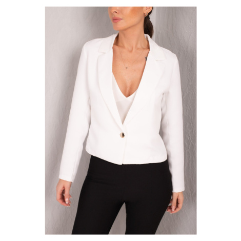 armonika Women's White Single Button Crop Jacket