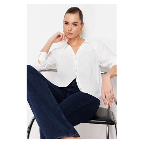 Trendyol Ecru Button Detailed Viscose Fabric Regular Fit Woven Shirt