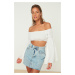 Trendyol White Long Flounce Sleeve Carmen Collar Crop Beach Blouse