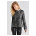 Cool & Sexy Women's Black-Silver Leafy Knitwear Blouse