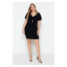 Trendyol Curve Black Knitted V-Neck Dress With Window/Cut Out Detailed