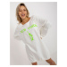 Ecru-green long oversize sweatshirt with print