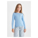 DEFACTO Girl's Crew Neck Basic Plain Ribbed Camisole Long Sleeve T-Shirt