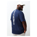 Trendyol Plus Size Navy Blue Relaxed/Comfortable Cut Text Printed On Back 100% Cotton T-Shirt