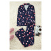 Trendyol Navy Blue 100% Cotton Heart Knitted Pajama Set