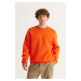 AC&Co / Altınyıldız Classics Men's Orange Oversize Loose Fit Fleece Inner 3 Threads Crew Neck Co