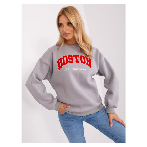 SIVÁ MIKINA S NÁPISOM BOSTON EM-BL-617-8.10-GREY