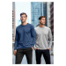 Trendyol Grey-Indigo pánske 2-balenie trička so 100% bavlneným dlhým rukávom pravidelného/pravid