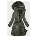 Dámska zimná bunda v olivovej farbe ku kolenám (M-21601)
