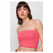 Trendyol Fuchsia Plain Strapless Collar Super Crop Knitted Blouse