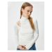 Koton Long Sleeve T-Shirt Turtleneck Window Detailed Viscose Fabric