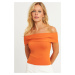 Cool & Sexy Women&#39;s Orange Madonna Collar Blouse CY340