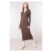Hnedé dámske pletené dlhé šaty 15999-brown