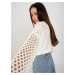 Ecru short summer sweater with openwork pattern