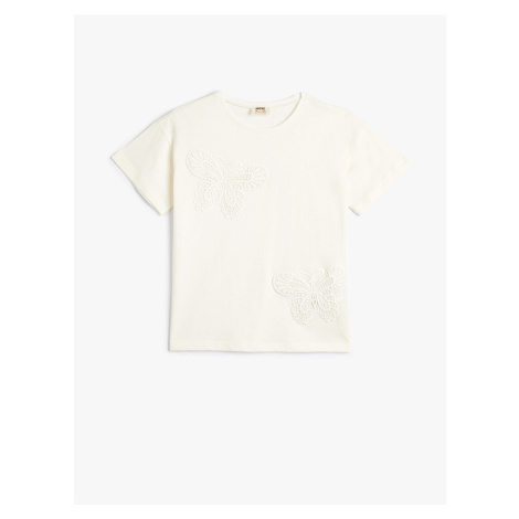Koton T-Shirt Butterfly Appliqué Crew Neck Cotton
