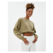 Koton Crop Sweatshirt Crew Neck Ribbed Waist Long Sleeve