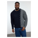 Trendyol Navy Blue Men's Slim Fit Crew Neck Color Block Knitwear Plus Size Sweater