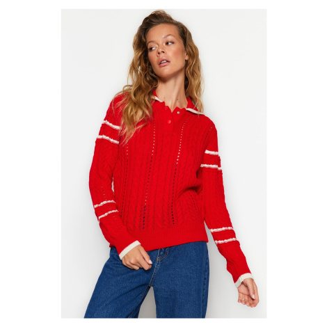 Trendyol Red Crewneck Pletený sveter