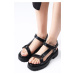 Mio Gusto Sierra Black Color Thick Sole Velcro Women's Sandals Shoes